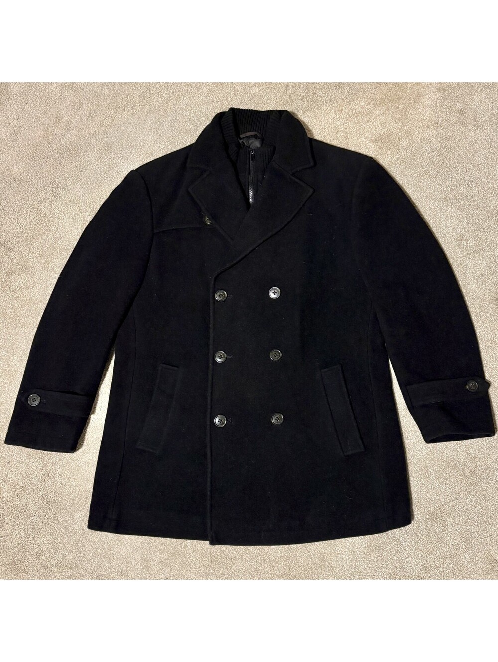 Lauren Ralph Lauren Wool Blend Mens Double Breasted Peacoat Jacket Sz 44R Mock